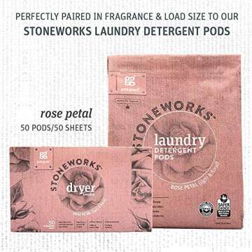 Grab Green Stoneworks Cruelty-Free Dryer Sheets | Softens Fabrics, Freshens Clothing & Reduces Static-Cling and Wrinkles | Plant Based | Rose Petal Scent (160 Sheets)
