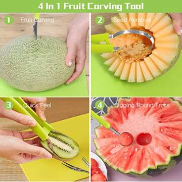 14 Pack Melon Baller Scoop Set - 4 in 1 Stainless Steel Fruit Tool Set Fruit Scooper Seed Remover wi...