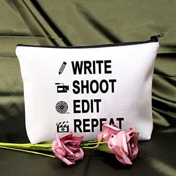 BDPWSS Write Shoot Edit Repeat Filmmaker Film Director Gift Funny Filmmaking Gift For Movie Buff Script Writer Makeup Bag For Women (Write shoot edit)