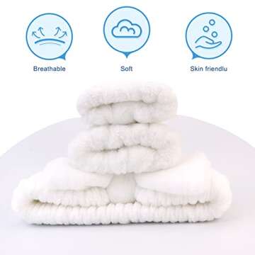 UNIMEIX 3 Pack Spa Headband and Wrist Washband Face Wash Set,Reusable Soft Makeup Headband Fleece Skincare Headbands for Washing Face Shower (White)