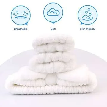 UNIMEIX 3 Pack Spa Headband and Wrist Washband Face Wash Set,Reusable Soft Makeup Headband Fleece Skincare Headbands for Washing Face Shower (White)