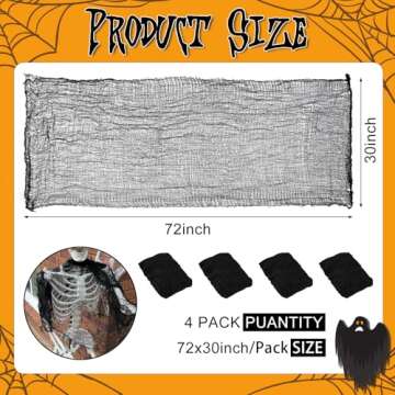 TYKURLA Creepy Cloth Halloween Decorations - 4 PCS 72" x 30" Black Halloween Creepy Cloth, Black Hal...