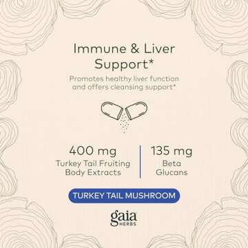 Gaia Herbs Turkey Tail Mushroom - Immune Support Supplement to Help Maintain Liver Health - with Organic Turkey Tail Mushroom Fruiting Body Extract - 120 Vegan Capsules