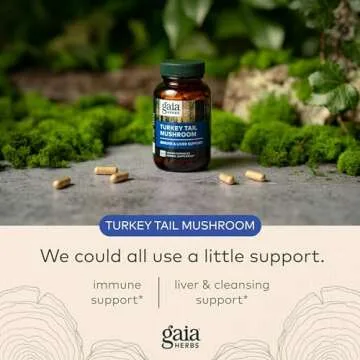 Gaia Herbs Turkey Tail Mushroom - Immune Support Supplement to Help Maintain Liver Health - with Organic Turkey Tail Mushroom Fruiting Body Extract - 120 Vegan Capsules