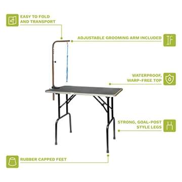 Go Pet Club - 30 Inch Dog Grooming Table - Pet Grooming Table - Foldable, Adjustable Arm, Portable, Non-Slip Grooming Table for Dogs at Home - Black