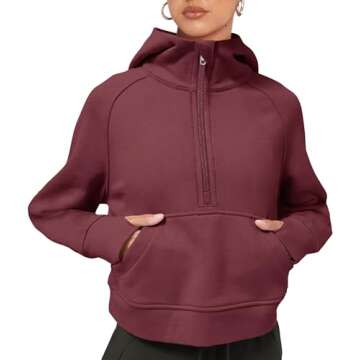 LASLULU Womens Cropped Hoodies Sport Athletic Zip Up Hoodie Sweater Fleece Lined Sweatshirt Long Sleeve Pullover Fall Fashion 2024 Pockets(Burgundy X-Large)