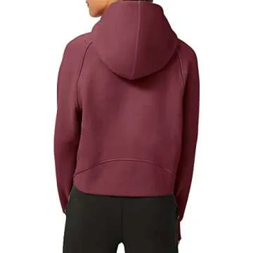 LASLULU Womens Cropped Hoodies Sport Athletic Zip Up Hoodie Sweater Fleece Lined Sweatshirt Long Sleeve Pullover Fall Fashion 2024 Pockets(Burgundy X-Large)
