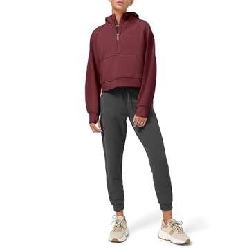 LASLULU Womens Cropped Hoodies Sport Athletic Zip Up Hoodie Sweater Fleece Lined Sweatshirt Long Sleeve Pullover Fall Fashion 2024 Pockets(Burgundy X-Large)
