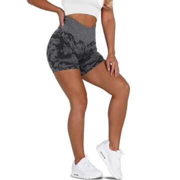 Sogetdo Workout Seamless Camo Shorts for Women Gym High Waist Biker Shorts Booty Running Smile Contour Yoga Shorts(S428-Camo Black-M)