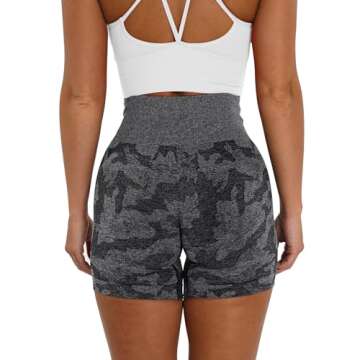 Sogetdo Workout Seamless Camo Shorts for Women Gym High Waist Biker Shorts Booty Running Smile Contour Yoga Shorts(S428-Camo Black-M)