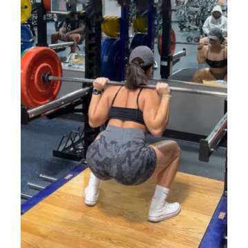 Sogetdo Workout Seamless Camo Shorts for Women Gym High Waist Biker Shorts Booty Running Smile Contour Yoga Shorts(S428-Camo Black-M)