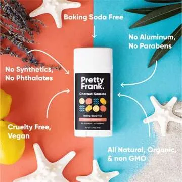 Pretty Frank Natural Aluminum-Free Deodorant Stick with Charcoal, Baking Soda-Free, Charcoal Seaside...