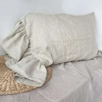 Nature Linen Ruffled Pillowcase, 100% French Linen Pillow Cover, 20x30'' Queen Size 1 Pack Farmhouse Pillow Case, with Decorative Ruffle Envelope Closure (Queen, Flax, 1 PCS)