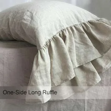 Nature Linen Ruffled Pillowcase, 100% French Linen Pillow Cover, 20x30'' Queen Size 1 Pack Farmhouse Pillow Case, with Decorative Ruffle Envelope Closure (Queen, Flax, 1 PCS)
