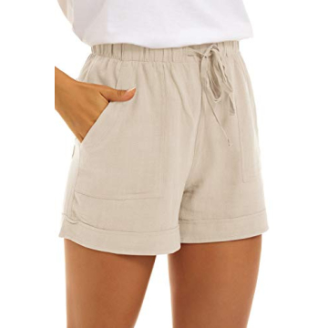 CNFUFEN Women's Solid Colour Summer Shorts with Pockets and Drawstring