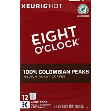 EIGHT O CLOCK 100% COLOMBIAN PEAKS K CUP COFFEE CAFFEINE CUP IN BOX 3.9 OZ - 0011141106721