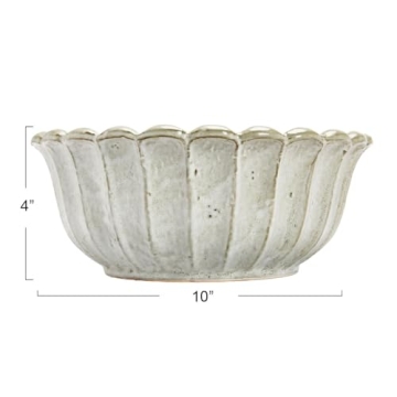 Creative Co-Op Stoneware Flower Shaped Bowl, Antique White Reactive Glaze, 10" L x 10" W x 4" H