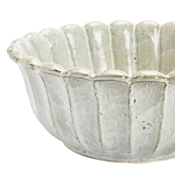 Creative Co-Op Stoneware Flower Shaped Bowl, Antique White Reactive Glaze, 10" L x 10" W x 4" H