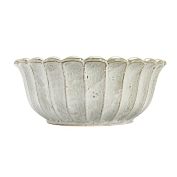 Creative Co-Op Stoneware Flower Shaped Bowl, Antique White Reactive Glaze, 10" L x 10" W x 4" H