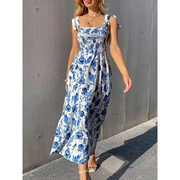MakeMeChic Women's Cute Floral Maxi Dresses for Summer