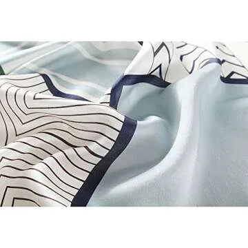 MEISEE Pure Natural Mulberry Silk Scarfs Women Small Square Scarf 21" x 21" Breathable Lightweight Neckerchief Printed Headscarf (Blue and white + green edge)