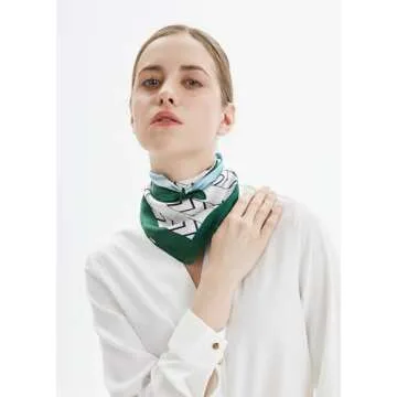 MEISEE Pure Natural Mulberry Silk Scarfs Women Small Square Scarf 21" x 21" Breathable Lightweight Neckerchief Printed Headscarf (Blue and white + green edge)