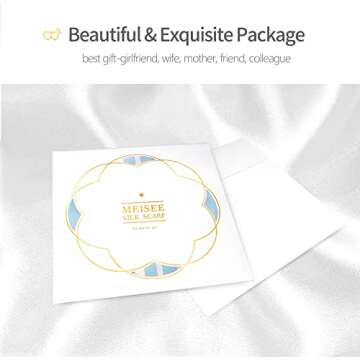 MEISEE Pure Natural Mulberry Silk Scarfs Women Small Square Scarf 21" x 21" Breathable Lightweight Neckerchief Printed Headscarf (Blue and white + green edge)