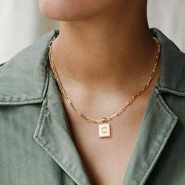 Layering Gold Initial Necklace for Women, 14K Gold Plated Paperclip Necklace for Women Gold Simple Square Letter Pendant Necklace Initial Y Necklace Dainty Gold Layered Necklaces for Women Jewelry
