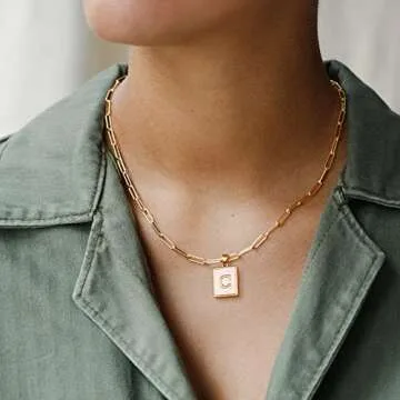 Layering Gold Initial Necklace for Women, 14K Gold Plated Paperclip Necklace for Women Gold Simple Square Letter Pendant Necklace Initial Y Necklace Dainty Gold Layered Necklaces for Women Jewelry