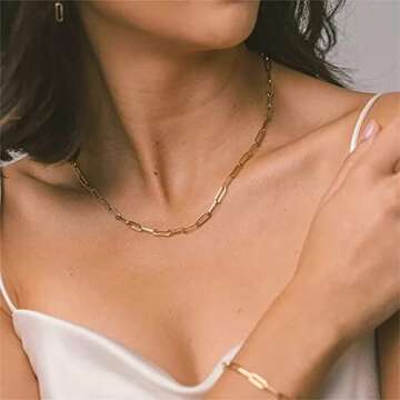 Layering Gold Initial Necklace for Women, 14K Gold Plated Paperclip Necklace for Women Gold Simple Square Letter Pendant Necklace Initial Y Necklace Dainty Gold Layered Necklaces for Women Jewelry