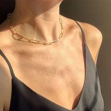 Layering Gold Initial Necklace for Women, 14K Gold Plated Paperclip Necklace for Women Gold Simple Square Letter Pendant Necklace Initial Y Necklace Dainty Gold Layered Necklaces for Women Jewelry