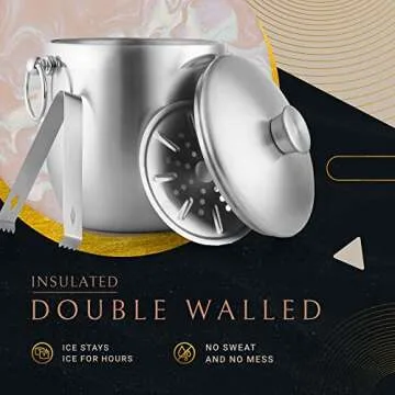 Bellemain Stainless Steel Ice Bucket with Lid - Double Wall Insulated Ice Bucket for Cocktail Bar, P...