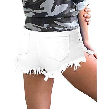 MODARANI Mid Rise Denim Shorts for Women White Distressed Jean Shorts Juniors Worn Denim Shorts XL