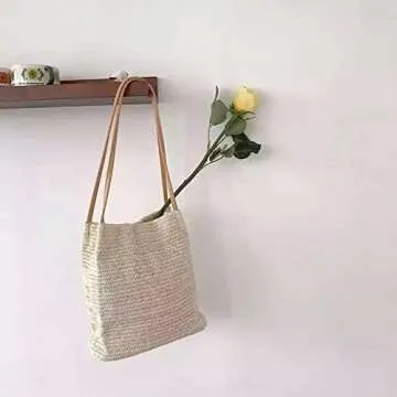 Aphoraeny Straw Beach Bag Buckets Totes Handbag Shoulder Tote Bag Straw Purse Summer Purse Women Summer Handbag(Light Beige)
