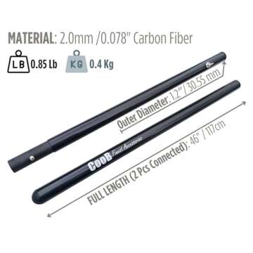CooB Upgraded Travel Collapsible Light Strong Carbon Fiber Handle Pole for Metal Detector Hunting Sand Scoop Shovel, Sand Scoop Not Included (Carbon Fiber Handle)