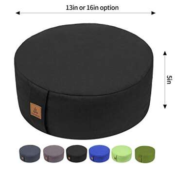 FelizMax Zafu Buckwheat Meditation Cushion,D=33cm/41cm H=14cm,Round Zabuton Meditation Pillow,Yoga Bolster Kneeling Pillow Premium Yoga Pillow Sitting on Floor Zippered Cotton Cover-33cm, Black
