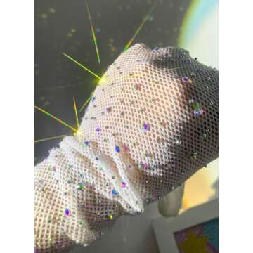 VEBZIN Extra Sparkly Holographic Rhinestone Fishnet Stockings for Women Rhinestone Fishnet Tights fo...