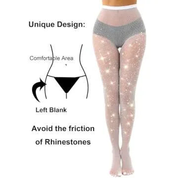 VEBZIN Extra Sparkly Holographic Rhinestone Fishnet Stockings for Women Rhinestone Fishnet Tights for Women - White