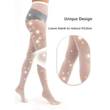 VEBZIN Extra Sparkly Holographic Rhinestone Fishnet Stockings for Women Rhinestone Fishnet Tights for Women - White
