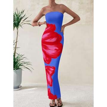 Elegant PRETTYGARDEN Women's Floral Strapless Maxi Dress