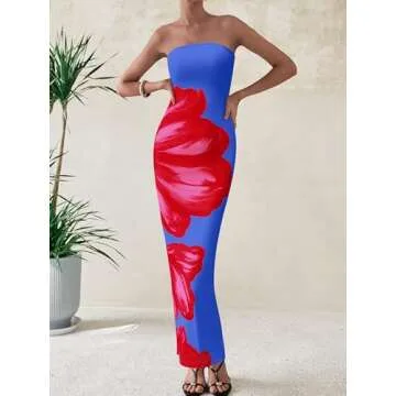 Elegant PRETTYGARDEN Women's Floral Strapless Maxi Dress