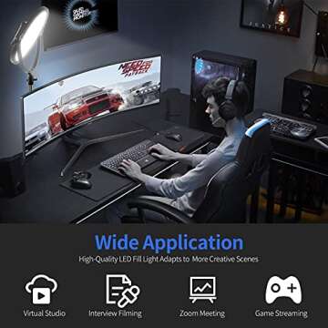 GVM Desk Mount LED Video Light, 10'' Round Key Light with Built-in Diffuser and LCD Display, Bi-Color Professional Light for Game/Studio/Streaming/YouTube Video Shooting, APP Control CRI 97+