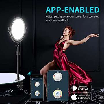 GVM Desk Mount LED Video Light, 10'' Round Key Light with Built-in Diffuser and LCD Display, Bi-Color Professional Light for Game/Studio/Streaming/YouTube Video Shooting, APP Control CRI 97+