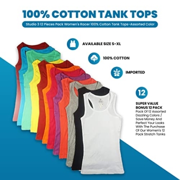 Vibrant 12 Pack Women's Cotton Tank Tops for Summer Style