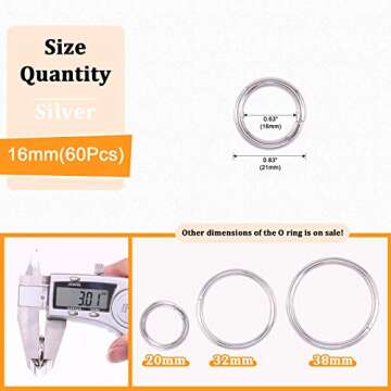 Rustark 60 Pcs 5/8 Inch Silver Heavy Duty Metal O Ring, 3mm Thick Webbing Buckle Loop Ring, Multi-Pu...