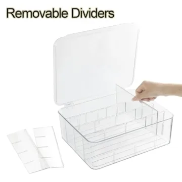 ZEXALOR Socks Underwear Drawer Organzier Dividers, 16 Compartment Removable Divided Plastic Storage Bin with Lid, Storage Organizer for Scarves Ties Bras, Clear Dresser Drawer Organizers