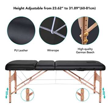 Kebor Massage Table Portable Massage Bed Professional SPA Salon Therapy Table 73 Inch 3 Fold Hight A...