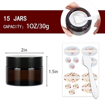 15 Pack Stylish Amber Glass Jars with Lids for Beauty Products