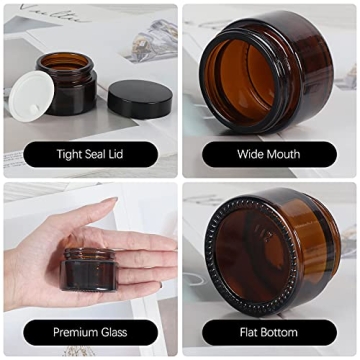 15 Pack Stylish Amber Glass Jars with Lids for Beauty Products