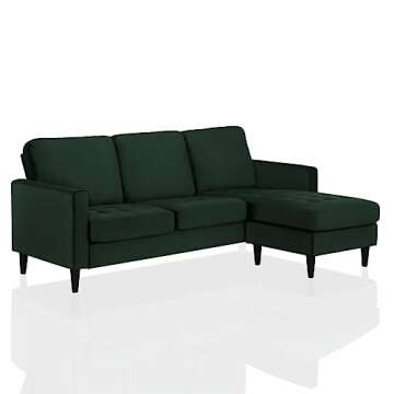 CosmoLiving by Cosmopolitan Strummer Modern Reversible Sectional Couch Upholstered in Green Velvet Fabric with Floating Ottoman